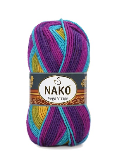 Tedar 5 Adet Vega Stripe Premium Akrilik El Örgü İpi Yünü No: 82410 Najmaddin (No:1) 8.5Cm X 10.5 Cm