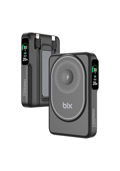 Bix Tpb16 10000 Mah Oled Ekranlı Manyetik Kablosuz Powerbank 20w Pd Hızlı Şarj Ve 15w Magsafe Siyah