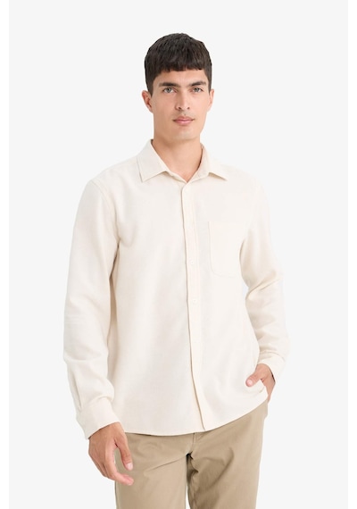 Defacto Regular Fit Polo Yaka Pamuklu Uzun Kollu Gömlek E8181ax25auer140 Ekru-er140