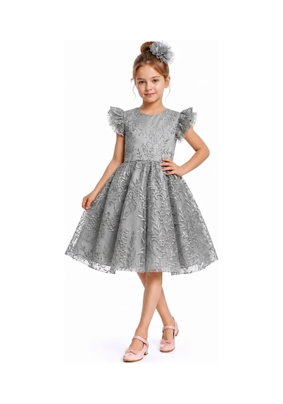Mnk Baby & Kids Floare Kız Çocuk Abiye Elbise M00850 Gri