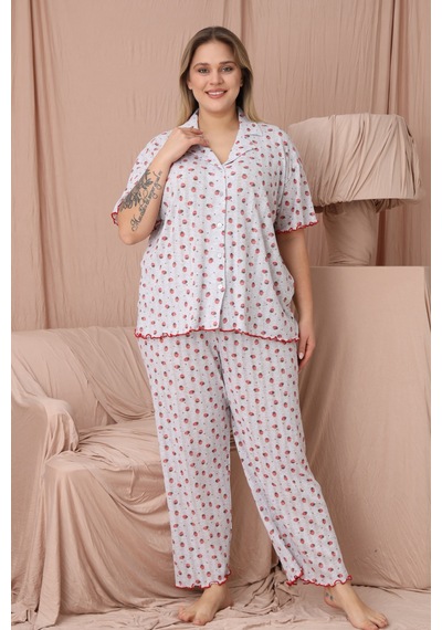 Wordex Mirano 1851 Pointel İnce Kumaş Düğmeli Kısa Kollu Büyük Beden Kadın Pijama Takımı Gri Wordex Mirano 1851 Pointel İnce Kumaş Düğmeli Kısa Kollu Büyük Beden Kadın Pijama Takımı Gri