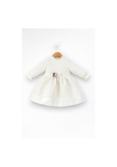 Babyhola Benekli Kabartmalı Kız Bebek Elbise 15439 Ekru