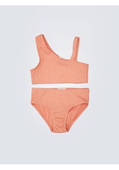 Deep Beach Dokulu Kumaş Kız Çocuk Bikini Takım Bej