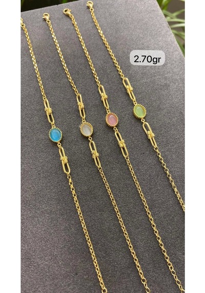 Çgk Çiğdem Gürel Kuyumculuk Opal Taşlı Doç Zincirli Altın Bileklik Çok Renkli