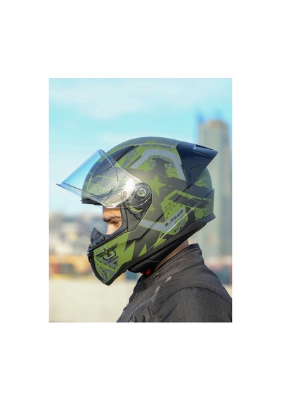Rapıd 2 Race Thunder Bırds Mat Yeşil-siyah-gri Kask + Spoiler Mat yeşil - Siyah