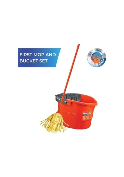 First Pratik Sıkmalı Paspas Seti Yüksek Emici Şerit Mop Ve Kova Açık Ahşap