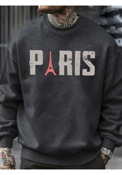 Startmore Startmoreünlü Paris Kulesi Desen Kazak Erkekler O-boyun Giysileri Sonbahar Polar Retro Kazak Gevşek Un Antrasit