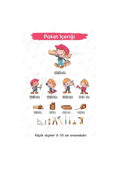 MSticker Küçük Marangozlar Tamirciler Çocuk Bebek Odası Cam Duvar Sticker Seti