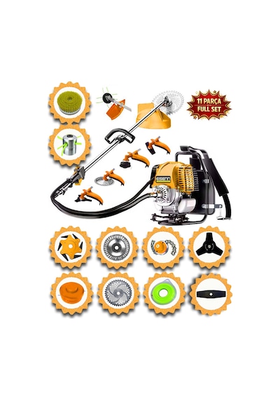 Eısenn German EX-553 Sırt Tipi Benzinli Motorlu Ot Çalı Tırpanı 11 Parça Çim Biçme Makinesi Çelik Fırça