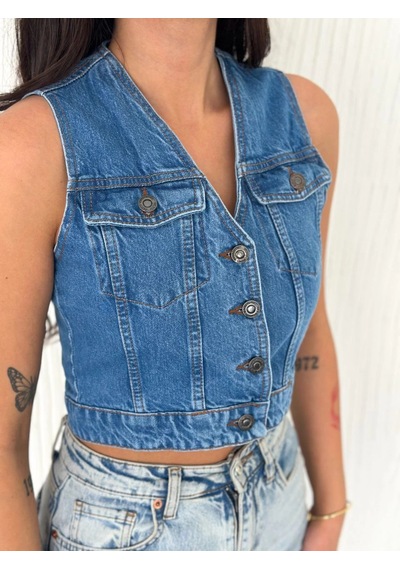 Ertaştrendstore Kot Jeans Kadın Yelek - Mavi Çok Renk