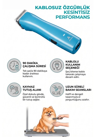 Andis Emerge Lite Şarjlı Profesyonel Kedi Köpek Tıraş Makinesi - 1,5 Mm Kesen 10 Numara Uç