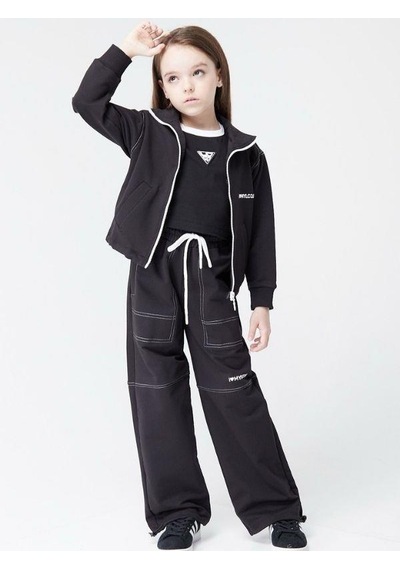 Zekids Kız Çocuk Pamuklu Sıfır Yaka Crop T-shirt-13935 Siyah