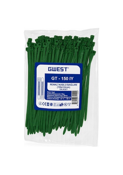 Plastik Kablo Bağı - Yeşil - 3,6mm X 150mm - Cırt Kelepçe 100 Adet