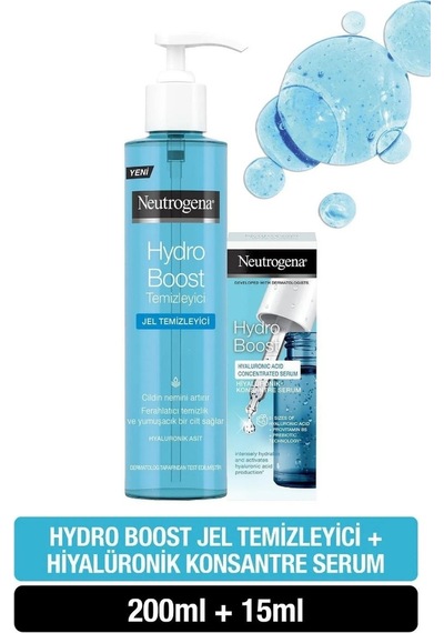Neutrogena Hydro Boost Jel Temizleyici 200 ML + Hydro Bost Hyalüronik Asit Konsantre Serum 15 ML