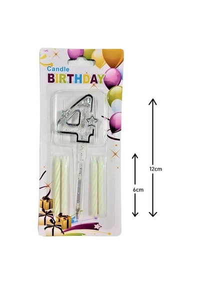 Mika Şeffaf 4 Rakam Gümüş Mum Set