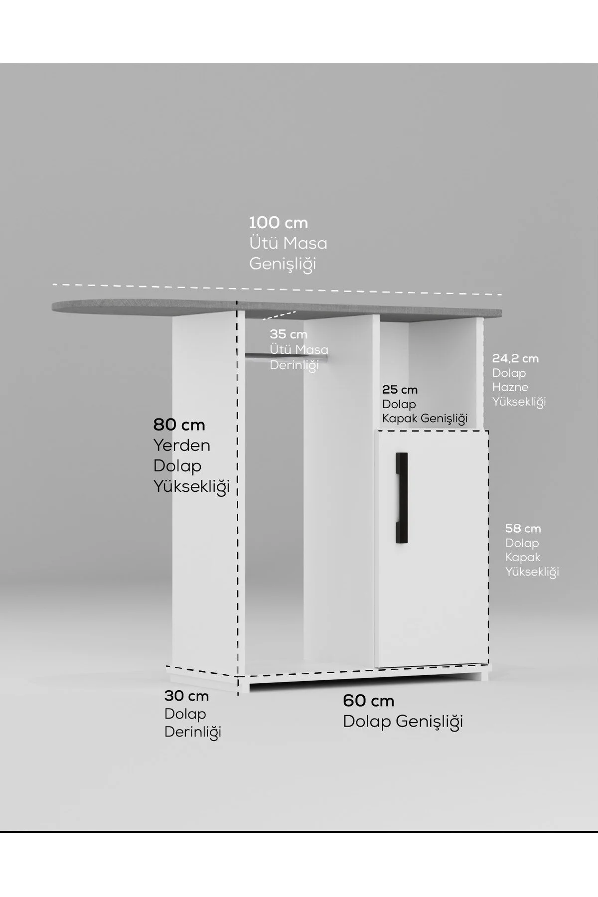 Event Ütü Masası Dolaplı Askılı Mdf Kahverengi Ütü Masası Dolaplı Ütü Standı Beyaz