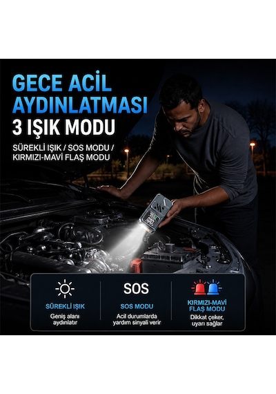 Ally 4 İn1 Jump Starter Lastik Sisirme Pompası Ve Powerbank Özellikli Starter Akü Takviye Seti