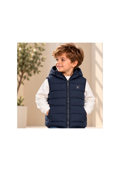 Maxx Kleın Lacivert Erkek Çocuk Kapüşonlu Şişme Yelek Fermuarlı Kapitone Desenli Sportif Günlük Dış Giyim 12 Ay 18 Ay 2 3 4 6 8 Yaş