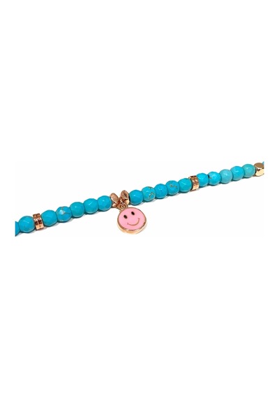 Happy Turkuaz Doğaltaş Halhal Pembe Turkuaz