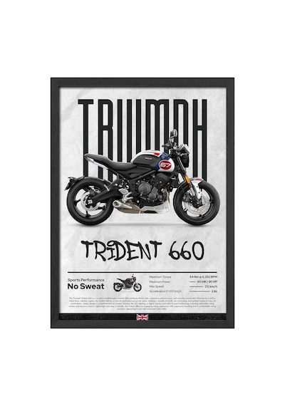 Triump Trident 660 Siyah Ahşap Çerçeveli Poster, Dekoratif Motosiklet Duvar Tablosu