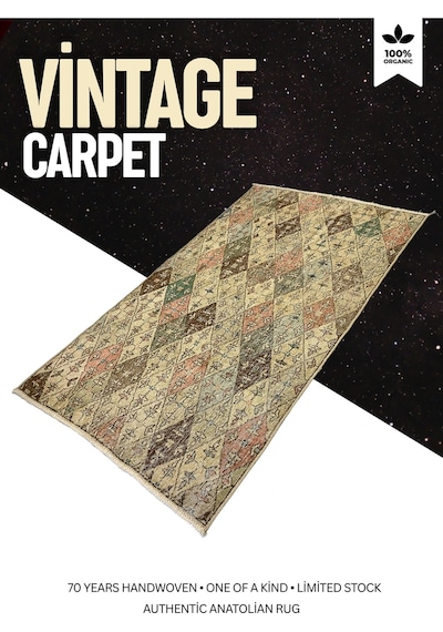 Bohem Stil Vintage Halı Özel Tasarım Anadolu Koleksiyonu Çok Renkli