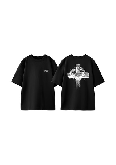 Thewert Hold The Cross Tasarım Sırt Baskılı Pamuk Siyah Oversize T-shirt