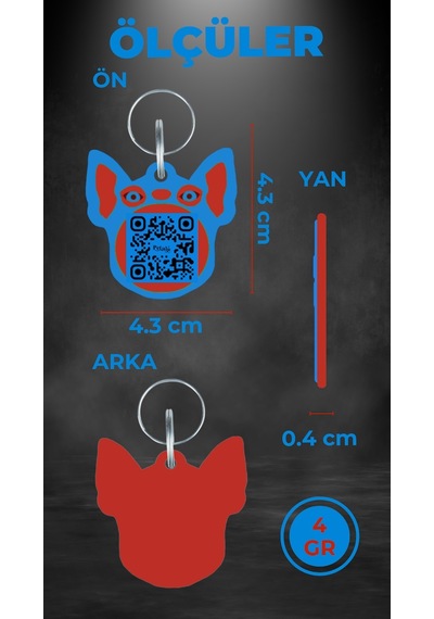 Petjoo 7.Hook Kırmızı-Mavi Qr'lı Köpek Künyesi