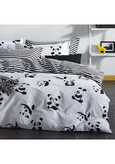 Eponj Home Nevresim Seti Çift Kişilik Panda Siyah
