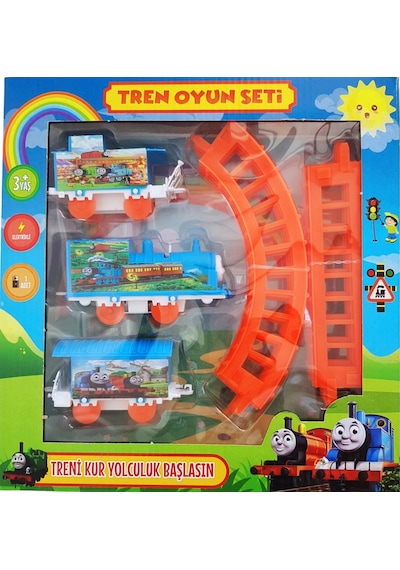 Pilli Tren Seti Raylı Vagonlu Oyuncak Thomas Lokomotif Tren Mavi