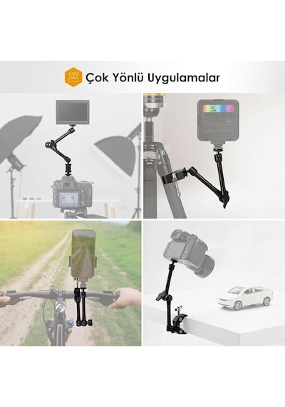 Profesyonel Magic Arm Dslr Kamera Tutucu Süper Kelepçeli Mengene Stand, 1/4 3/8 Dişli Flaş Pabuçlu Esnek Mafsallı