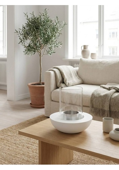 Dekoratif Masaüstü Şömine - Beyaz Camlı Bioetanol Şömine - Modern Ev Ve Balkon Dekorasyonu