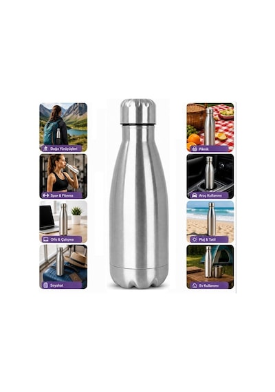 Sunup Sn-25714 Şişe Tipi 1000 Ml. Paslanmaz Çelik Termos Gümüş
