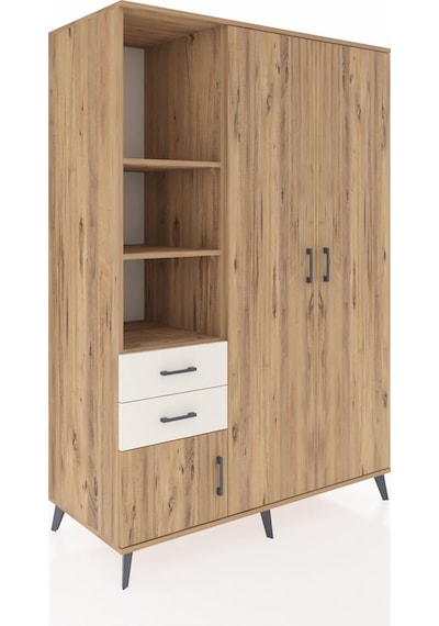 Kronos Dolap 5 Raflı 2 Çekmeceli Tek Askılı 132x59x195 Çam-ça... Çam
