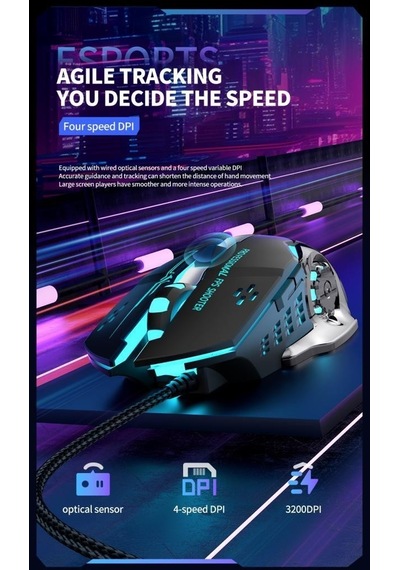 Yüksek Hassasiyetli 3200 Dpı Ayarlanabilir Metalik Kaplamalı Ergonomik Kablolu Mouse Kablosuz