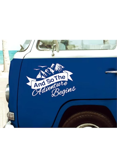 Adventure Begins Sticker - Kamp Doğa Dağ Sticker - Araba Oto Motosiklet Karavan Cam Sticker - 00084 15x10 Cm