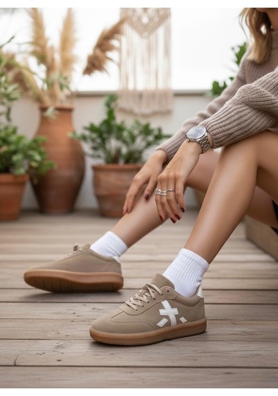Marina Rosse Kadın Sanda Günlük Ortopedik Rahat Taban Sneaker Sütlü Kahve