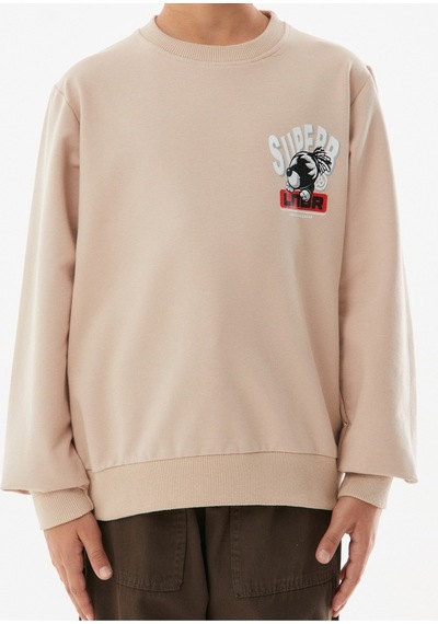 İrem Çocuk Giyim Erkek Çocuk Superb Önü Arkası Yazı Resim Desenli Bej Renk Sweatshirt Bej