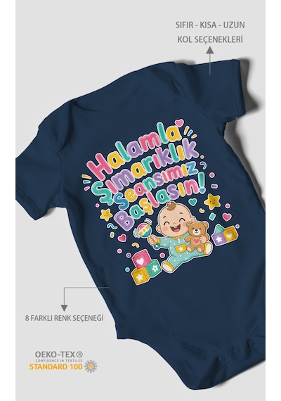 Morivokids Halamla Şımarıklık Seansımız Başlasın Kısa Kollu Bebek Body %100 Pamuk Lacivert