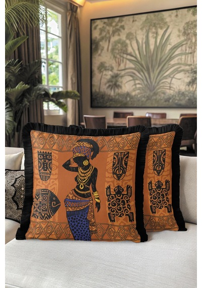 Afrika Etkili Etnik Saçaklı Yastık Kılıfı - Tribal Bohem Turuncu Siyah Püsküllü Kırlent Kılıfı Koyu Okyanus Bronz Afrika Etkili Etnik Saçaklı Yastık Kılıfı - Tribal Bohem Turuncu Siyah Püsküllü Kırlent Kılıfı Koyu Okyanus Bronz