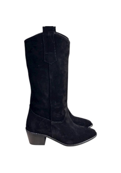 Tufan Shoes Siyah Hakiki Süet Western Çizme Siyah