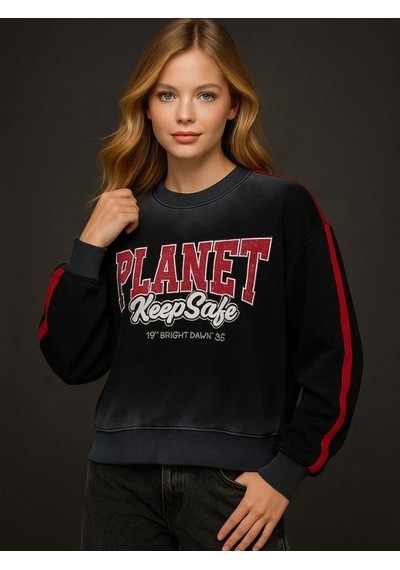 Kız Çocuk Planet Keep Safe Baskılı Oversize Tasarım Sweatshirt-16159 Siyah Kız Çocuk Planet Keep Safe Baskılı Oversize Tasarım Sweatshirt-16159 Siyah