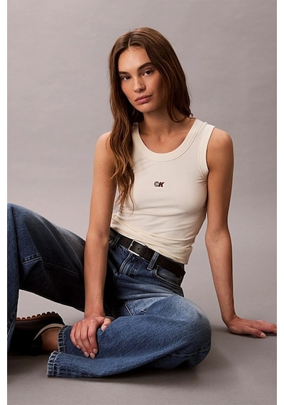Calvin Klein Jeans Kadın Modal Fitilli Beyaz Bluz Lv044c900g-pba Beyaz