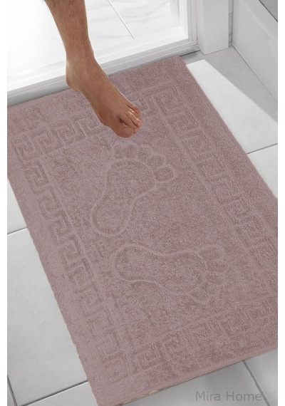 2 Li Ayak İzli Banyo Ayak Havlusu %100 Pamuklu Renkli 50x70 Cm Menom Mürdüm