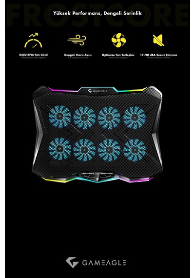 Frostcore X8 Rgb 8 Fanlı 10 Rgb Modlu 9-17 Notebook Soğutucu Stand Laptop Soğutucu