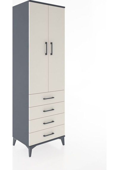 Hyperion Dolap 2 Raflı 4 Çekmeceli Tek Askılı 60x44x195 Antra... Antrasit