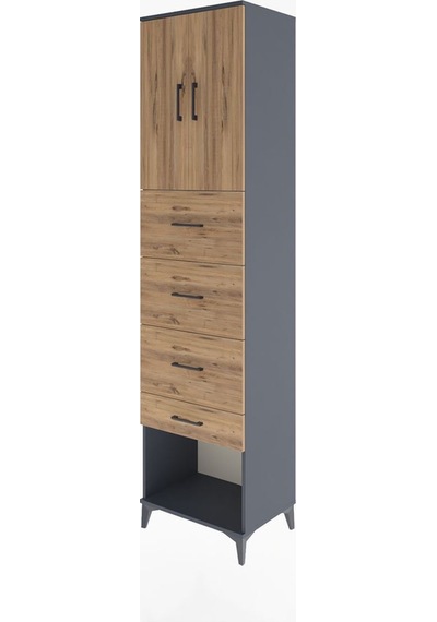 Hyperion Dolap 2 Raflı 4 Çekmeceli 2 Kapaklı 60x44x243 Antrasit-çam Antrasit