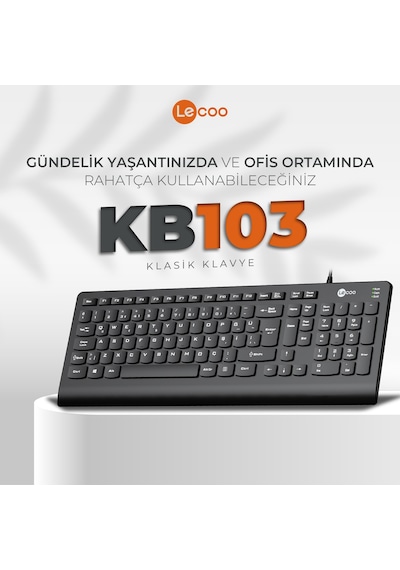 Lecoo KB103 USB Kablolu Türkçe  Q Klavye