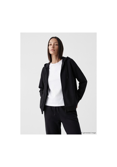 LC Waikiki Alıta Cıty Farkıyla Lcw Everyday Siyah Dalgıç Kumaşı Düz Oversize Kadın Fermuarlı Sweatshirt Siyah - 924121662 Siyah