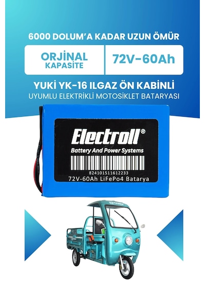 Yuki Yk-16 Ilgaz Ön Kabinli Uyumlu Batarya Standart Kapasite Lifepo4 72v 60ah Elektrikli Motosiklet Bataryası