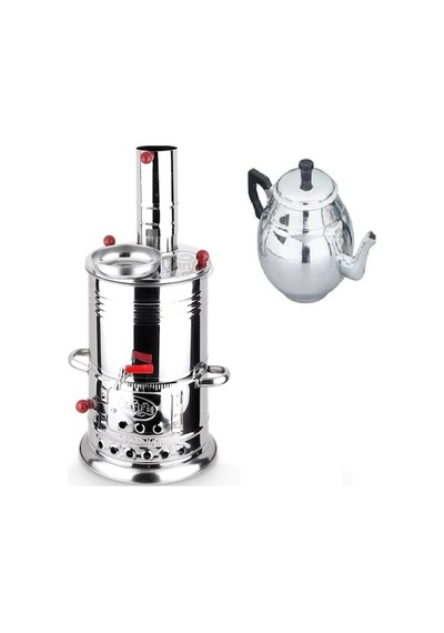 Novahub Zarif İş Krom Odunlu Kömürlü Demlikli 3.5 L Semaver - Inox